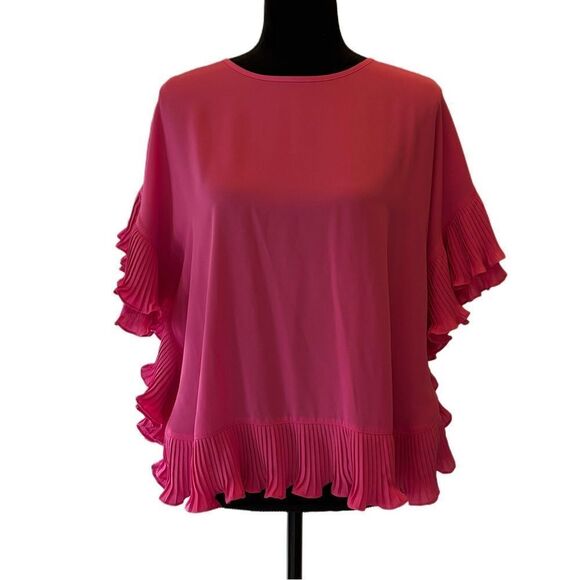NWT EDWARD ACHOUR PARIS Fuchsia  RUFFLE BLOUSE sz 42/10 US - Picture 1 of 9